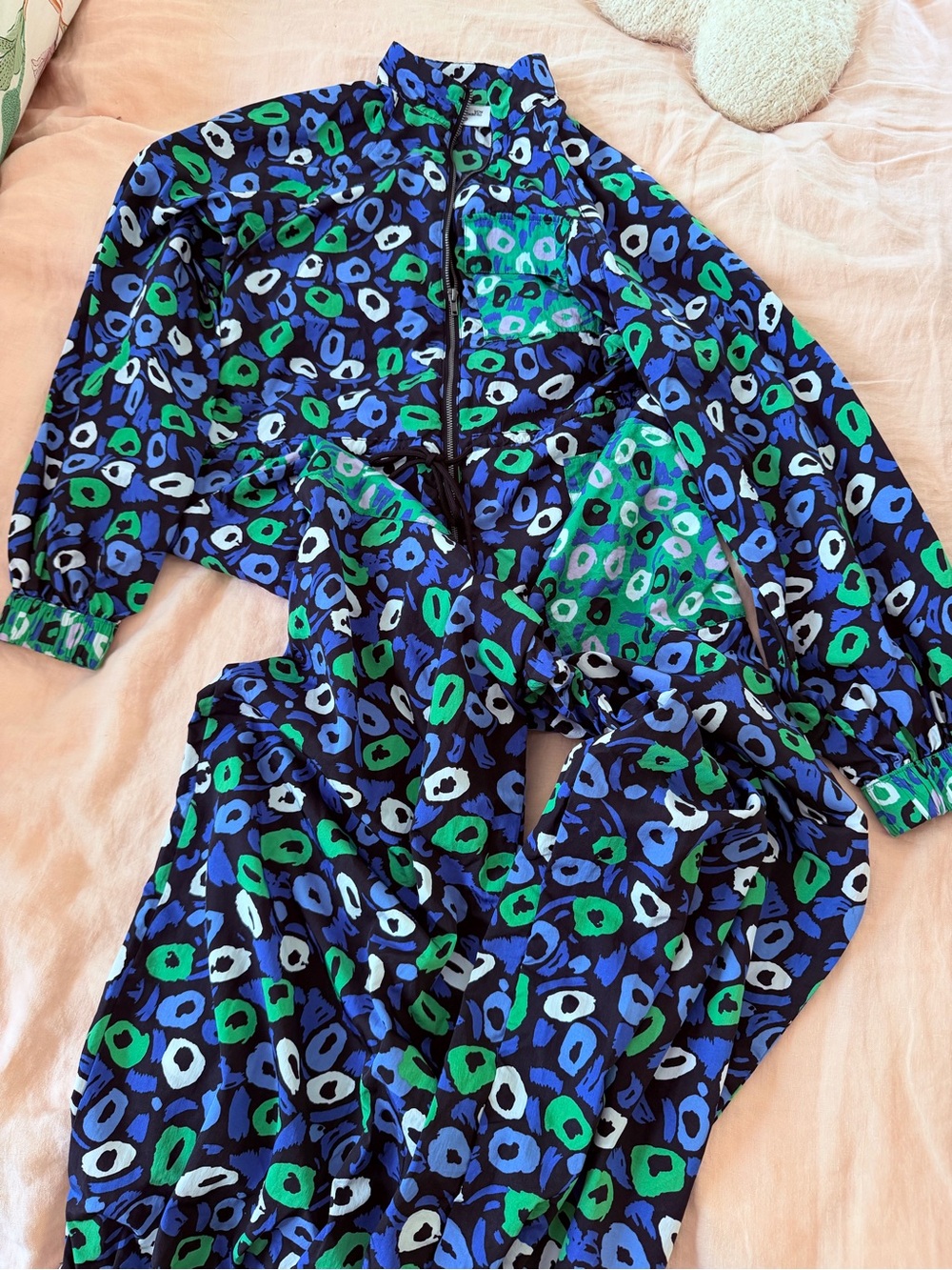 Diane Von Furstenberg x Target Jazz Dot Blue, Green & Black jumpsuit